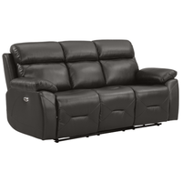 Black leather sofa with reclining feature on a white background