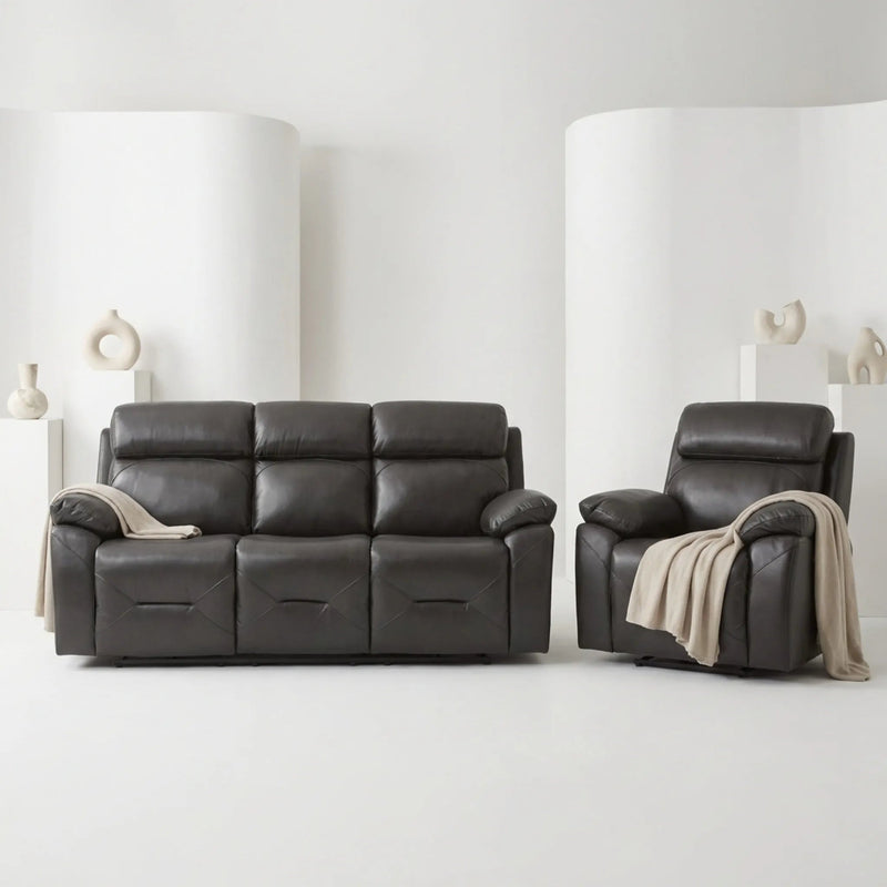 Renato Genuine Leather Grey Electric Power Recliner 3+1 Seater Sofa Set - Furniture Instore