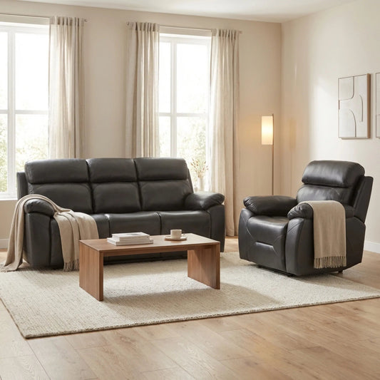 Renato Genuine Leather Grey Electric Power Recliner 3+1 Seater Sofa Set - Furniture Instore