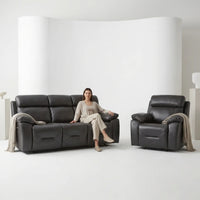 Renato Genuine Leather Grey Electric Power Recliner 3+1 Seater Sofa Set - Furniture Instore