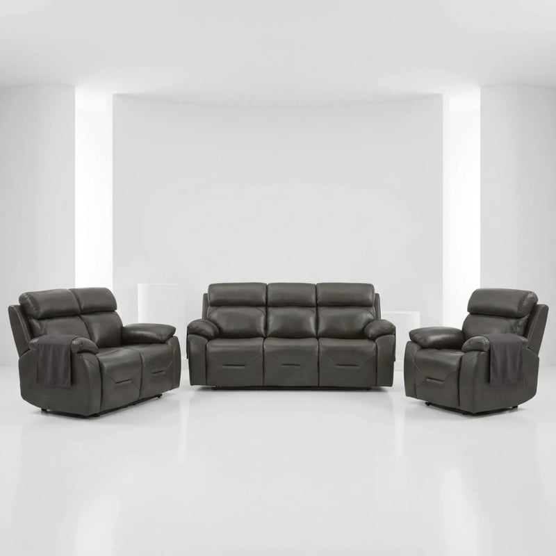 Renato Genuine Leather Grey Electric Power Recliner 3+2+1 Seater Sofa Set - Furniture Instore
