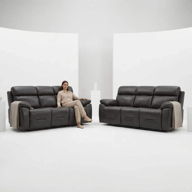 Renato Genuine Leather Grey Electric Power Recliner 3+3 Seater Sofa Set - Furniture Instore