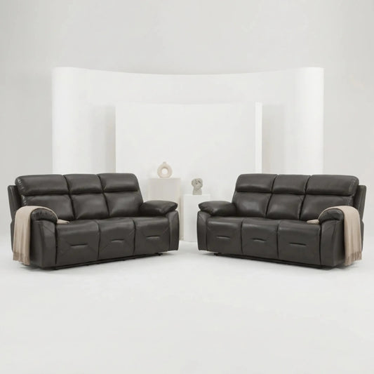 Renato Genuine Leather Grey Electric Power Recliner 3+3 Seater Sofa Set - Furniture Instore