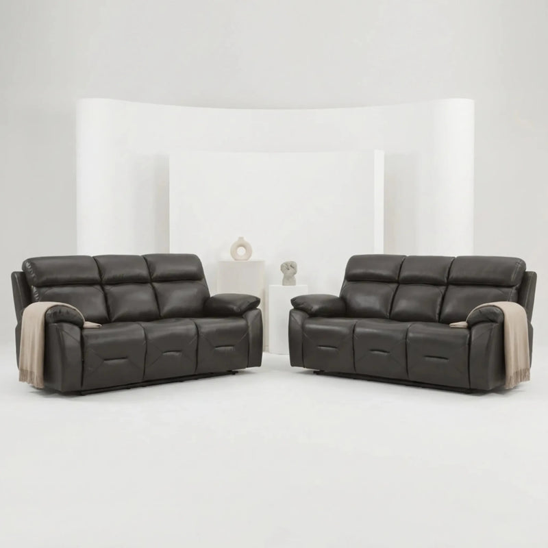Renato Genuine Leather Grey Electric Power Recliner 3+3 Seater Sofa Set - Furniture Instore