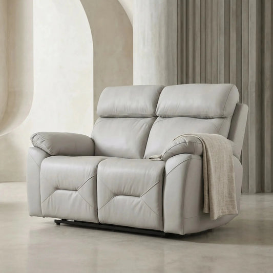 Renato Genuine Leather Light Grey Electric Power Recliner 2 Seater Sofa - Furniture Instore