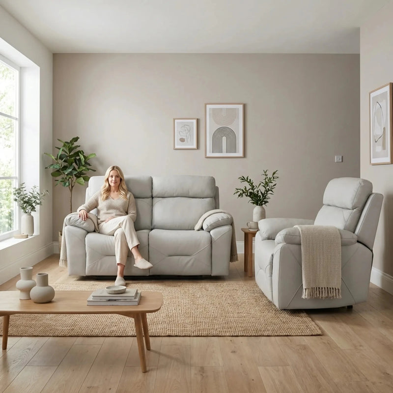 Renato Genuine Leather Light Grey Electric Power Recliner 2+1 Seater Sofa Set - Furniture Instore