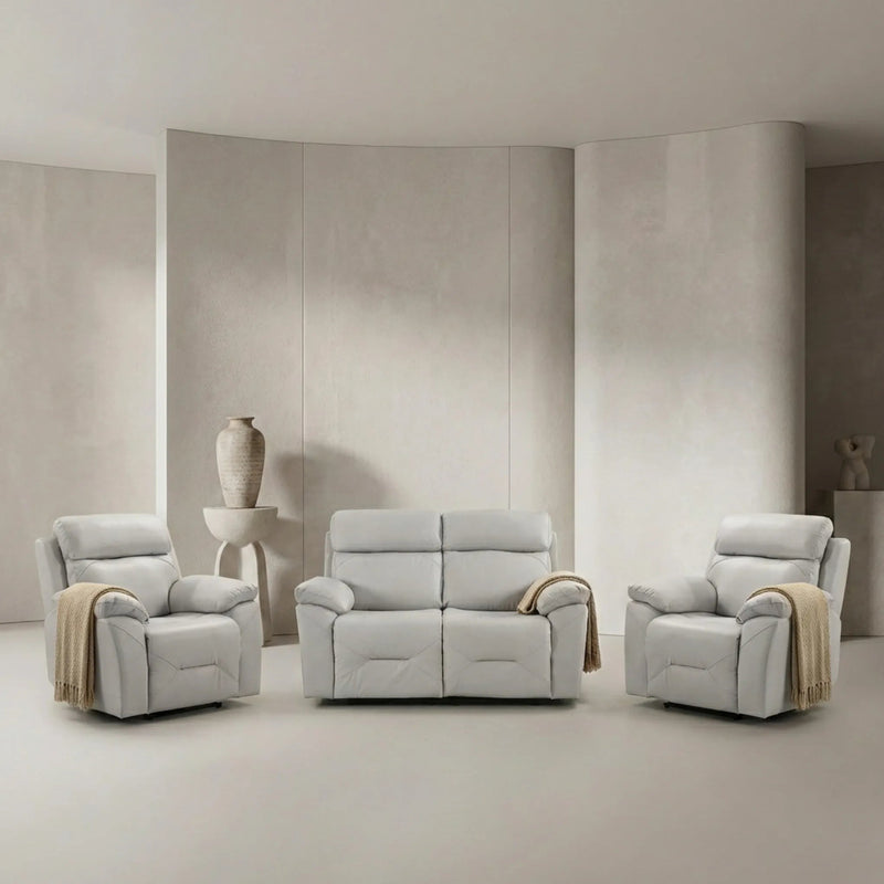 Renato Genuine Leather Light Grey Electric Power Recliner 2+1+1 Seater Sofa Set - Furniture Instore