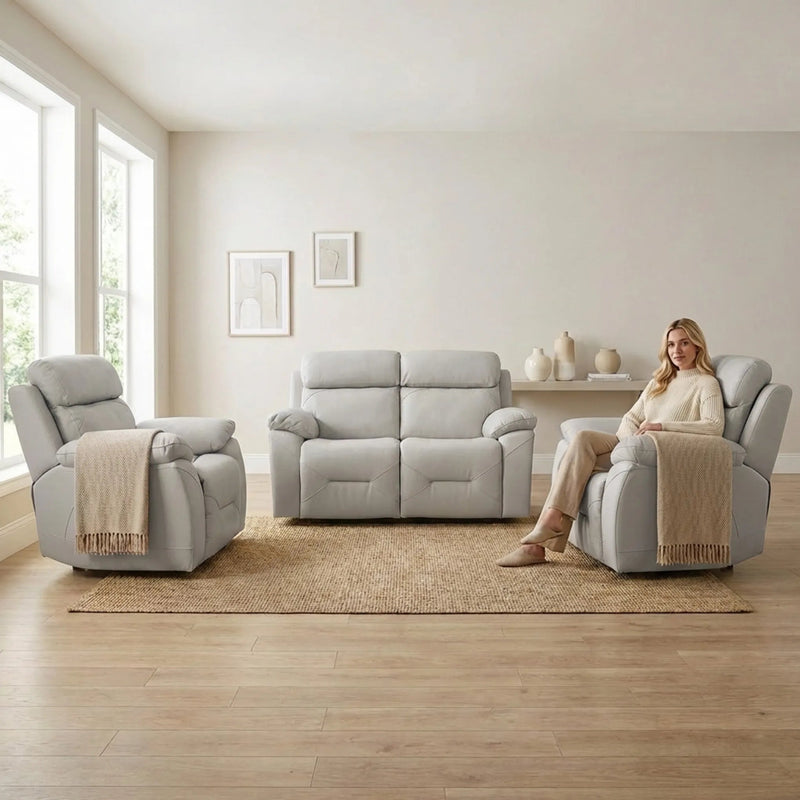 Renato Genuine Leather Light Grey Electric Power Recliner 2+1+1 Seater Sofa Set - Furniture Instore