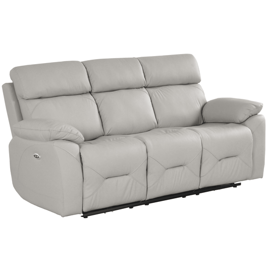 Renato Genuine Leather Light Grey Electric Power Recliner 3 Seater Sofa - Furniture Instore