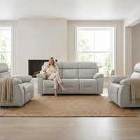 Renato Genuine Leather Light Grey Electric Power Recliner 3+1+1 Seater Sofa Set - Furniture Instore