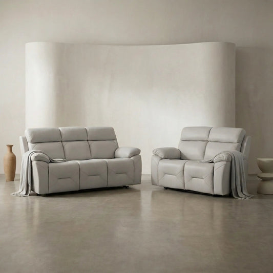 Renato Genuine Leather Light Grey Electric Power Recliner 3+2 Seater Sofa Set - Furniture Instore