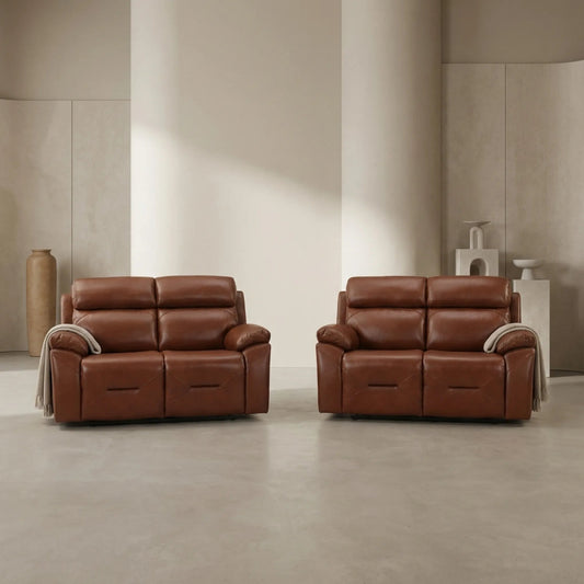 Renato Genuine Leather Tan Electric Power Recliner 2+2 Seater Sofa Set - Furniture Instore