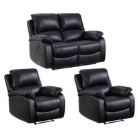 Set of black leather recliner chairs on a white background