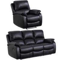 Black leather recliner chair and sofa set on a white background