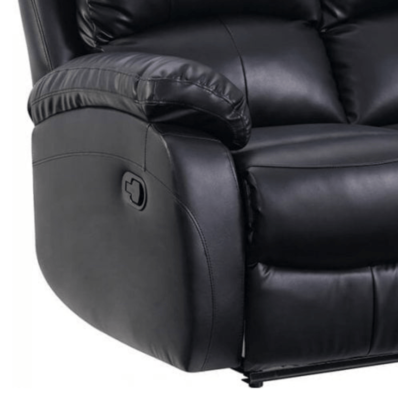 Black leather recliner chair with control panel on armrest