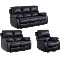 Black leather reclining sofa set on a white background