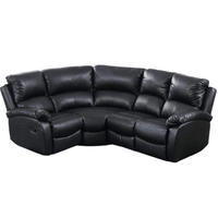 Black leather sectional sofa on a white background