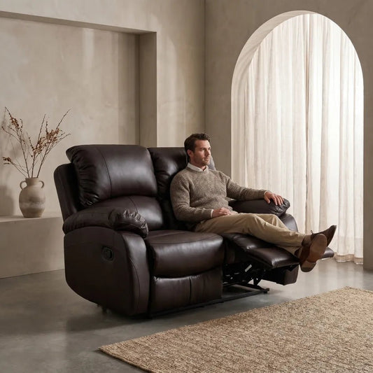 Roma Brown Leather Manual Recliner 2 Seater Sofa - Furniture Instore