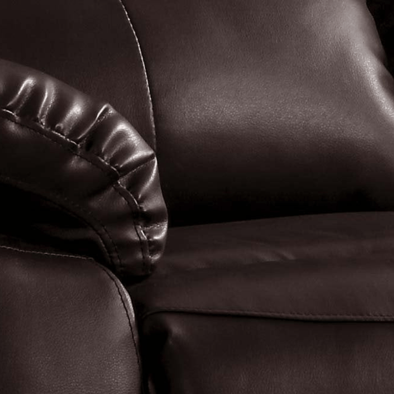 Close-up of a brown leather armchair