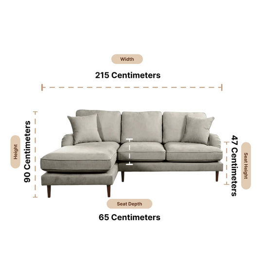 Rupert Silver Fabric Left Hand Corner Sofa - Furniture Instore