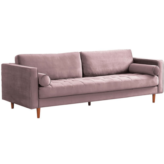 Purple sofa with wooden legs on a white background