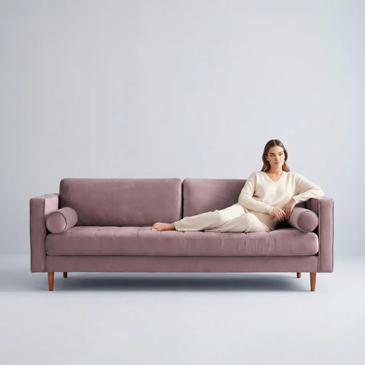 Scott Dusty Rose Velvet 4 Seater Sofa - Furniture Instore