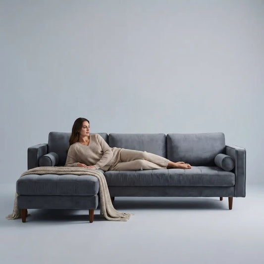 Scott Grey Velvet Corner Sofa LHC - Furniture Instore