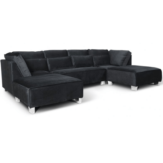 Black sectional sofa on a white background