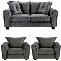 Somerford Grey 2+1+1 Sofa Set front facing on white background, grey fabric seating with soft upholstery and sleek design