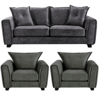 Somerford Grey 3+1+1 Sofa Set front facing on white background, grey fabric seating with soft upholstery and sleek design