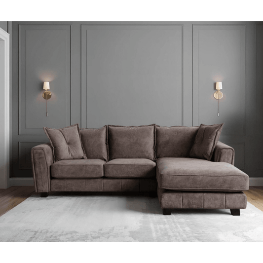 Somerford right-hand corner sofa with plush cushions and modern design, displayed in a stylish living room setting