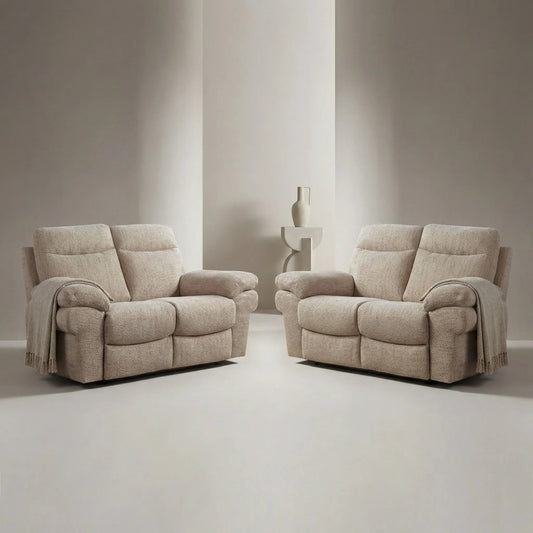 Tanya Beige Fabric Electric Recliner 2+2 Seater Sofa Set - Furniture Instore