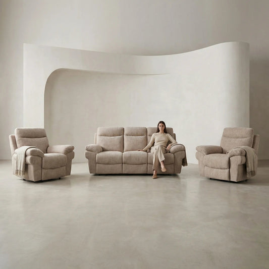 Tanya Beige Fabric Electric Recliner 3+1+1 Seater Sofa Set - Furniture Instore