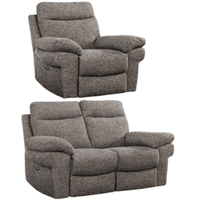 Two gray recliner chairs on a white background