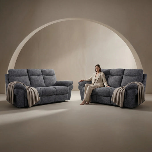 Tanya Grey Fabric Electric Recliner 3+3 Seater Sofa Set - Furniture Instore