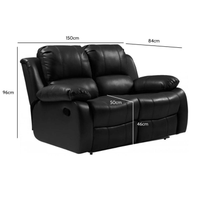 Valencia Black Leather 2 Seater Manual Recliner Sofa - Furniture Instore