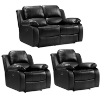 Black leather recliner sofa set on a white background