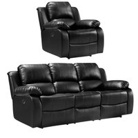 Black leather recliner chair and sofa set on a white background