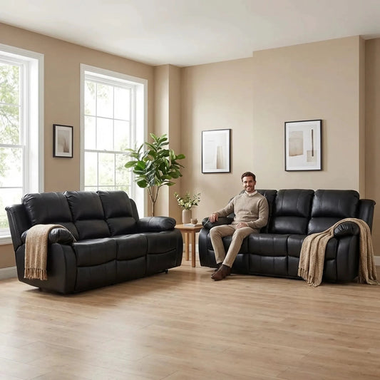 Valencia Black Leather Electric Recliner 3+3 Seater Sofa - Furniture Instore