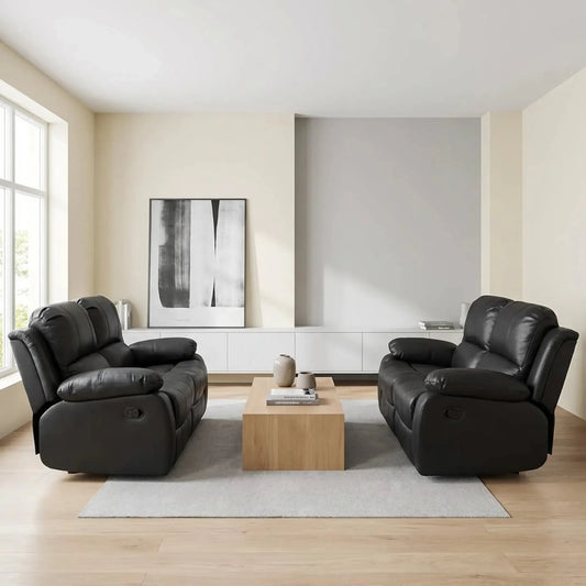 Valencia Black Leather Manual Recliner 2+2 Seater Sofa Set