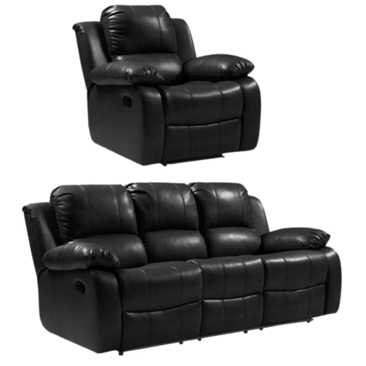 Valencia Black Leather Manual Recliner 3+1 Seater Sofa Set - Furniture Instore