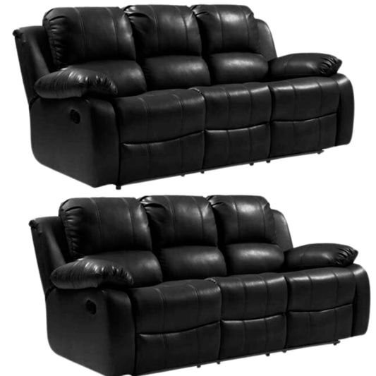 Valencia Black Leather Manual Recliner 3+3 Seater Sofa Set - Furniture Instore