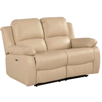 Beige leather reclining sofa on a white background
