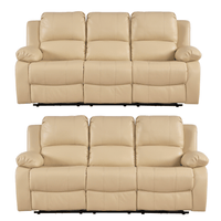 Beige leather sofa set on a white background