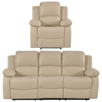 Beige recliner chair and sofa set on a white background