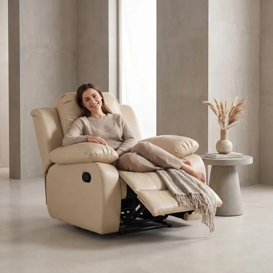 Valencia Cream Leather Manual Recliner Armchair - view 2 - Furniture Instore