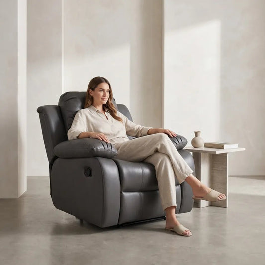 Valencia Grey Leather Manual Recliner Armchair - view 2 - Furniture Instore