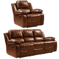 Brown leather recliner chair and sofa set on a white background