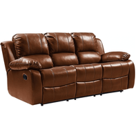 Brown leather reclining sofa on a white background