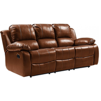 Brown leather reclining sofa on a white background